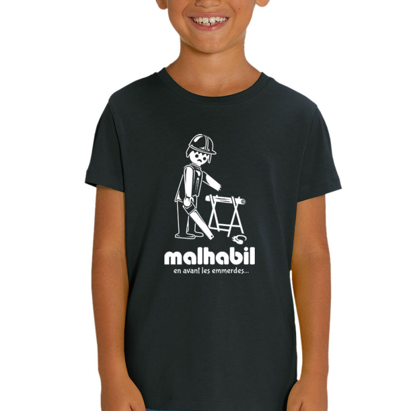T-shirt enfant coton bio noir Malhabil (Skurg,Humour,Détournements)