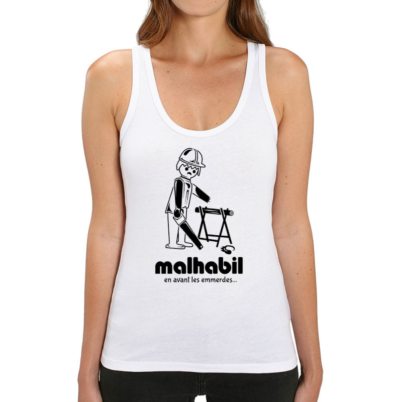 Débardeur femme coton bio blanc Malhabil (Skurg,Humour,Détournements)