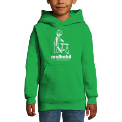 Sweat enfant à capuche vert prairie Malhabil (Skurg,Humour,Détournements)