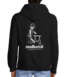 Sweat homme à capuche zippé noir Malhabil (Skurg,Humour,Détournements)