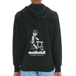Sweat femme zippé à capuche coton bio noir Malhabil (Skurg,Humour,Détournements)