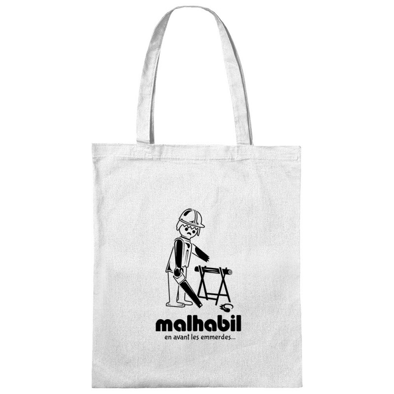 Sac shopping en toile blanc Malhabil (Skurg,Humour,Détournements)