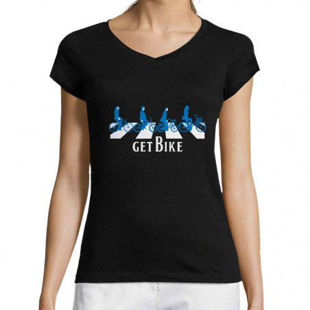 T-shirt femme col V "Get Bike"
