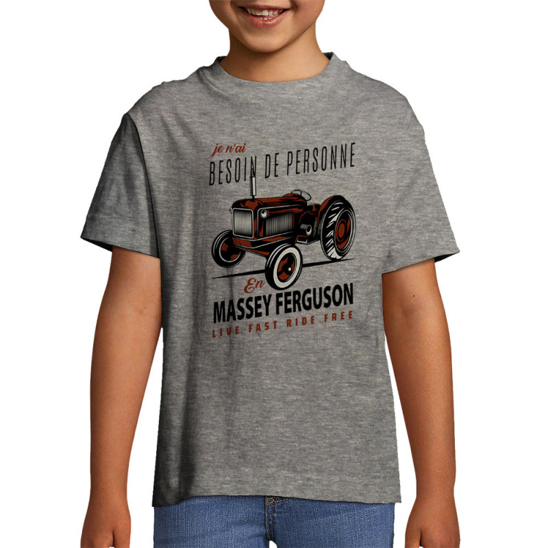 T-shirt enfant gris chiné Massey Fergusson (Andy,Détournements,Humour)