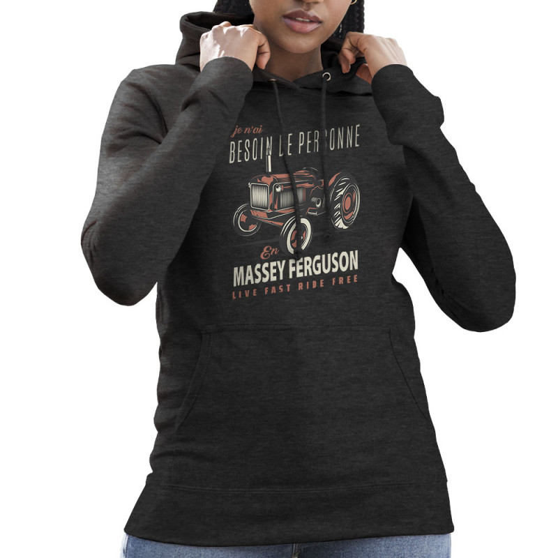 Sweat femme à capuche gris anthracite Massey Fergusson (Andy,Détournements,Humour)