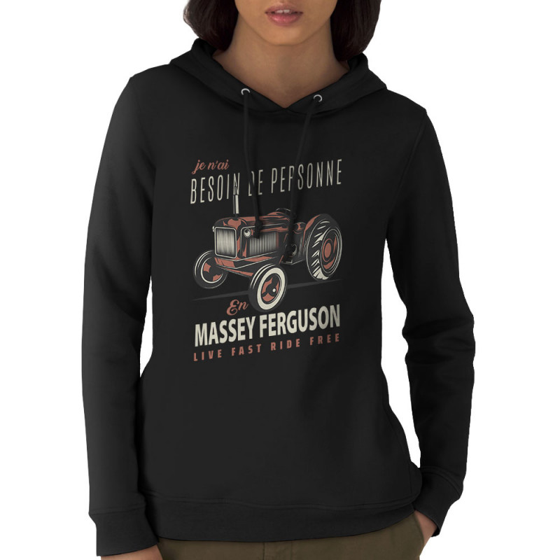 Sweat femme à capuche coton bio noir Massey Fergusson (Andy,Détournements,Humour)