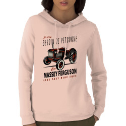 Sweat femme à capuche coton bio rose clair Massey Fergusson (Andy,Détournements,Humour)