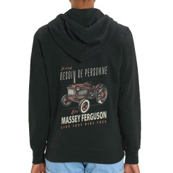 Sweat femme zippé à capuche coton bio noir Massey Fergusson (Andy,Détournements,Humour)