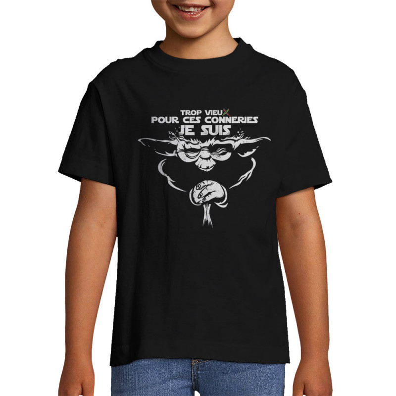 T-shirt enfant noir Yoda trop vieux (Skurg,Films/Séries,Détournements,Star Wars)