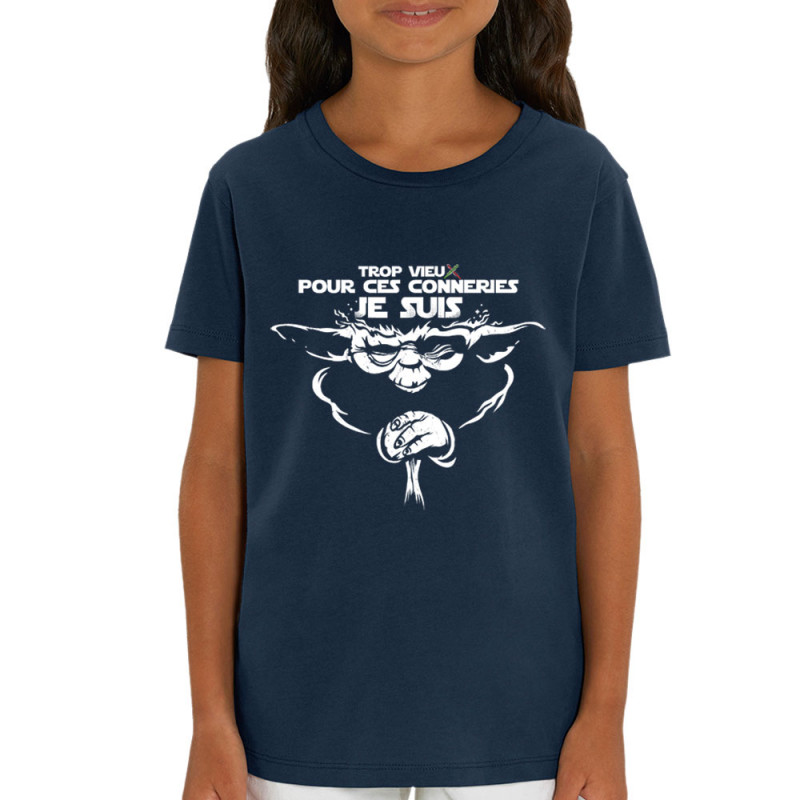 T-shirt enfant coton bio bleu marine Yoda trop vieux (Skurg,Films/Séries,Détournements,Star Wars)