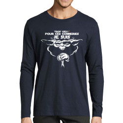 T-shirt homme manches longues bleu marine Yoda trop vieux (Skurg,Films/Séries,Détournements,Star Wars)