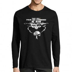 T-shirt homme manches longues noir Yoda trop vieux (Skurg,Films/Séries,Détournements,Star Wars)