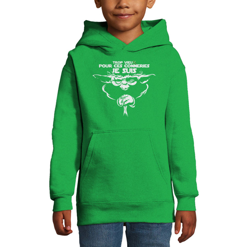 Sweat enfant à capuche vert prairie Yoda trop vieux (Skurg,Films/Séries,Détournements,Star Wars)