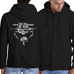 Sweat homme à capuche zippé noir Yoda trop vieux (Skurg,Films/Séries,Détournements,Star Wars)