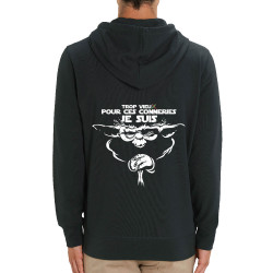 Sweat homme zippé à capuche coton bio noir Yoda trop vieux (Skurg,Films/Séries,Détournements,Star Wars)