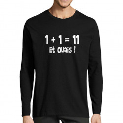 T-shirt homme manches longues noir un plus un égale onze (Gondrax,Humour,Slogans Débiles,Devoirs de vacances)