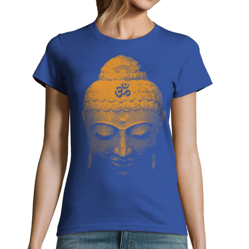 T-shirt femme bleu royal Buddha Face (Ethnique)
