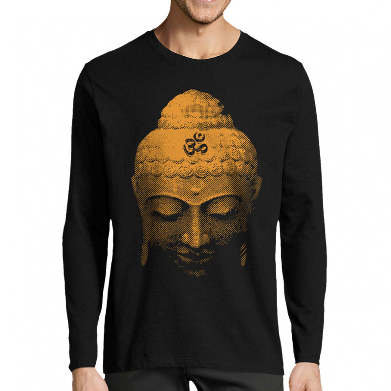 T-shirt homme manches longues noir Buddha Face (Ethnique)