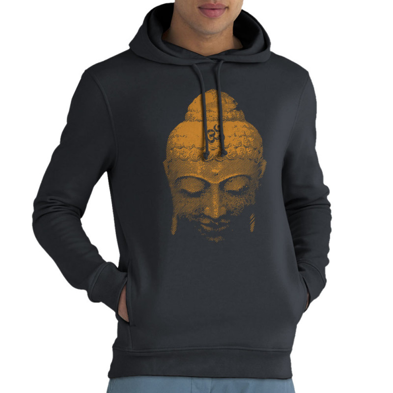 Sweat homme à capuche coton bio gris anthracite Buddha Face (Ethnique)