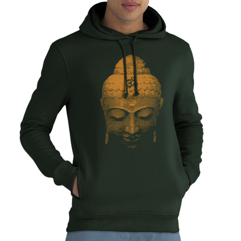 Sweat homme à capuche coton bio vert foncé Buddha Face (Ethnique)