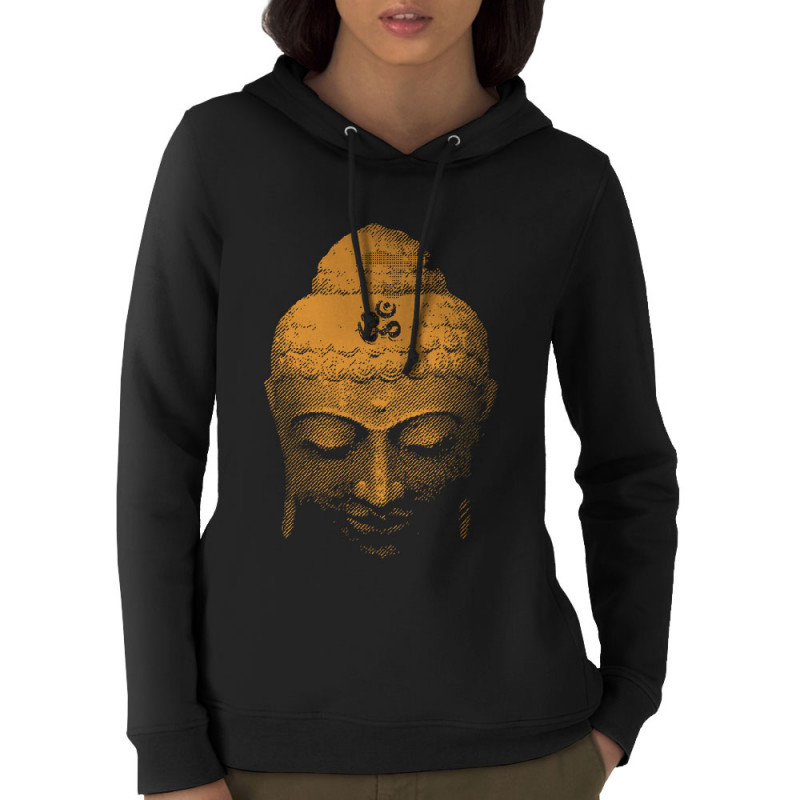 Sweat femme à capuche coton bio noir Buddha Face (Ethnique)