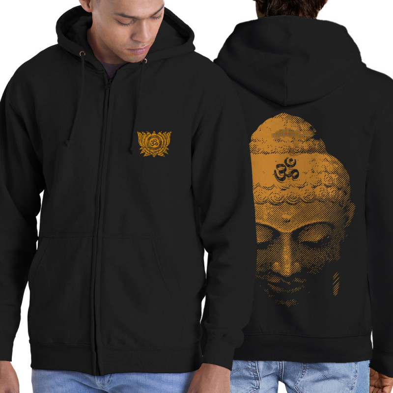Sweat homme à capuche zippé noir Buddha Face (Ethnique)