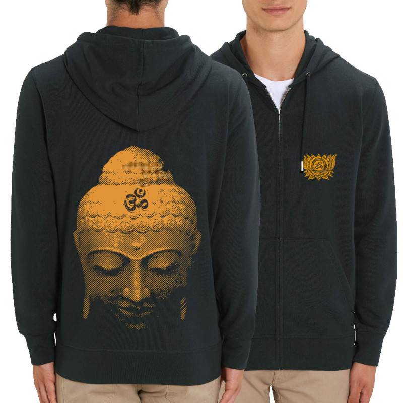 Sweat homme zippé à capuche coton bio noir Buddha Face (Ethnique)
