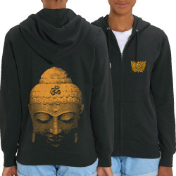 Sweat femme zippé à capuche coton bio noir Buddha Face (Ethnique)