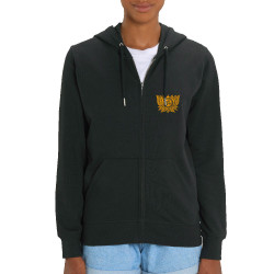 Sweat femme zippé à capuche coton bio noir Buddha Face (Ethnique)