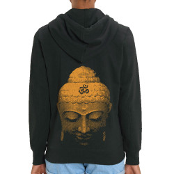 Sweat femme zippé à capuche coton bio noir Buddha Face (Ethnique)