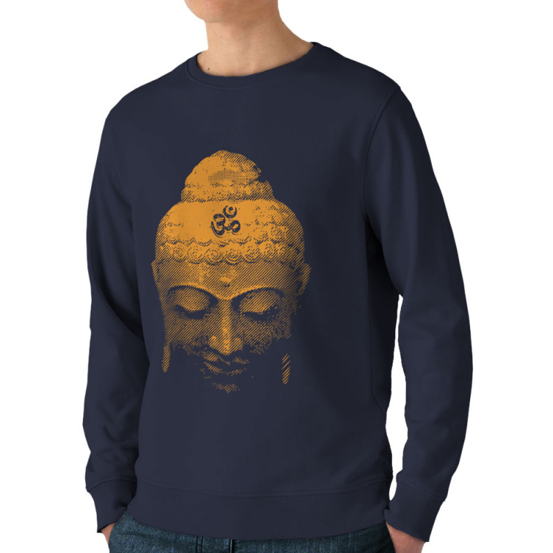 Sweat homme bio col rond bleu marine Buddha Face (Ethnique)