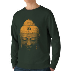 Sweat homme bio col rond vert foncé Buddha Face (Ethnique)