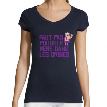 T-shirt femme col V "Faut...
