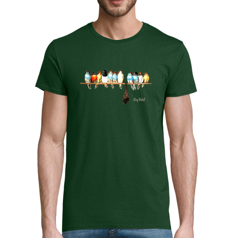 T-shirt homme coton bio vert bouteillle Stay Rebel couleurs (Gondrax,Animaux,Humour)