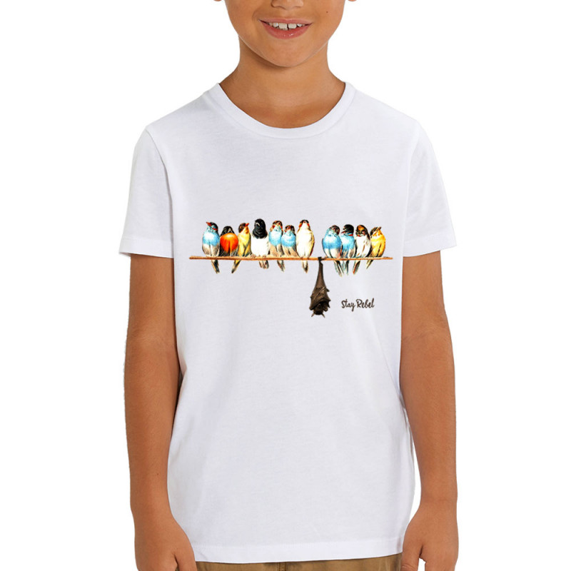 T-shirt enfant coton bio blanc Stay Rebel couleurs (Gondrax,Animaux,Humour)