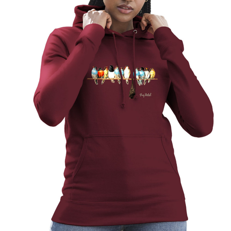 Sweat femme à capuche bordeaux Stay Rebel couleurs (Gondrax,Animaux,Humour)
