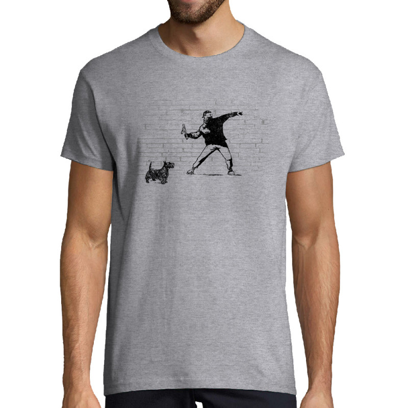 Tee-shirt homme gris chiné Banksy Vas chercher (Gondrax,Animaux,Humour)