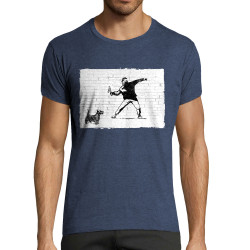 T-shirt homme fit bleu denim chiné Banksy Vas chercher (Gondrax,Animaux,Humour)