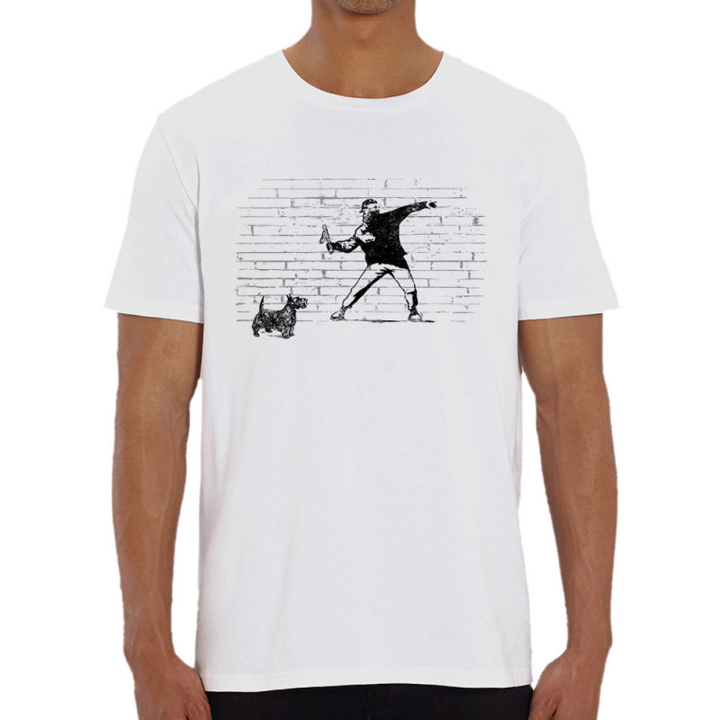 T-shirt homme coton bio blanc Banksy Vas chercher (Gondrax,Animaux,Humour)