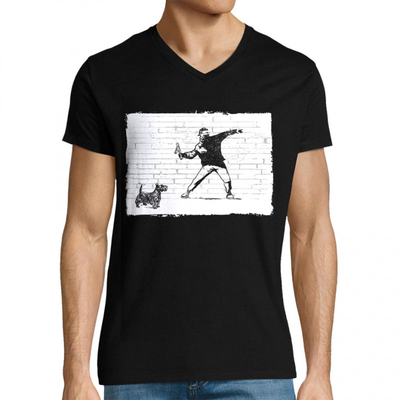 T-shirt homme col V noir Banksy Vas chercher (Gondrax,Animaux,Humour)