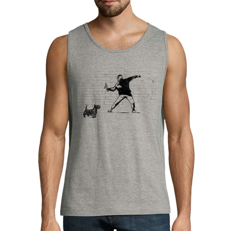Débardeur homme gris chiné Banksy Vas chercher (Gondrax,Animaux,Humour)