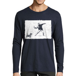T-shirt homme manches longues bleu marine Banksy Vas chercher (Gondrax,Animaux,Humour)