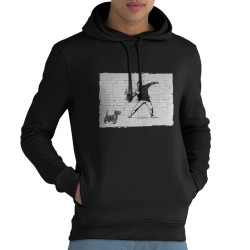 Sweat homme à capuche coton bio noir Banksy Vas chercher (Gondrax,Animaux,Humour)