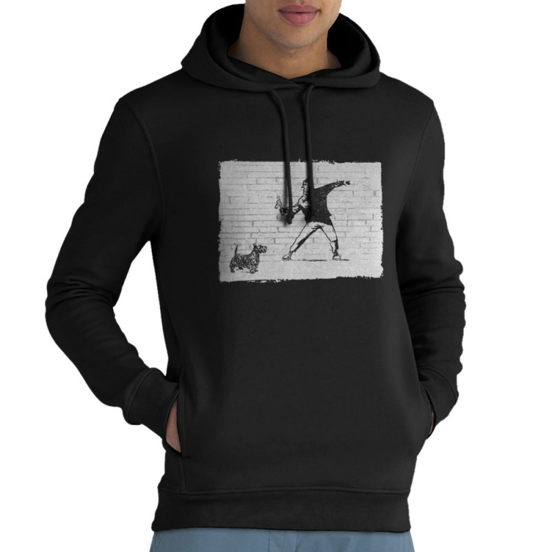 Sweat homme à capuche coton bio noir Banksy Vas chercher (Gondrax,Animaux,Humour)