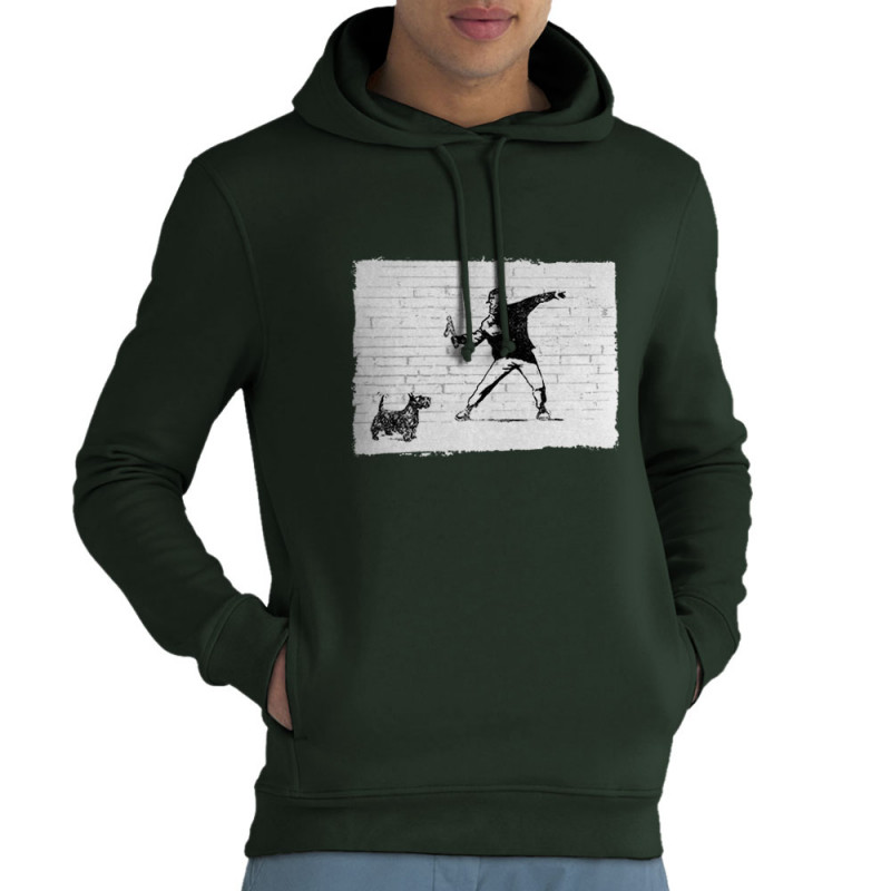 Sweat homme à capuche coton bio vert foncé Banksy Vas chercher (Gondrax,Animaux,Humour)