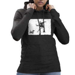 Sweat femme à capuche gris anthracite Banksy Vas chercher (Gondrax,Animaux,Humour)