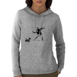 Sweat femme à capuche coton bio gris chiné Banksy Vas chercher (Gondrax,Animaux,Humour)