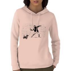 Sweat femme à capuche coton bio rose clair Banksy Vas chercher (Gondrax,Animaux,Humour)