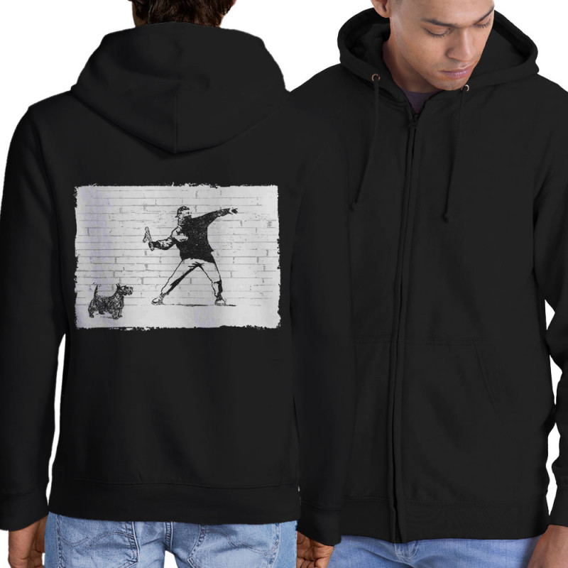 Sweat homme à capuche zippé noir Banksy Vas chercher (Gondrax,Animaux,Humour)