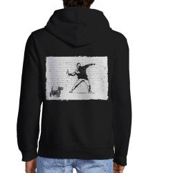 Sweat homme à capuche zippé noir Banksy Vas chercher (Gondrax,Animaux,Humour)